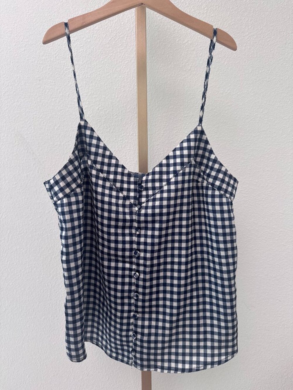 Abercrombie Satin Gingham Camisole XS Navy White Coquette Coastal Summer Chic